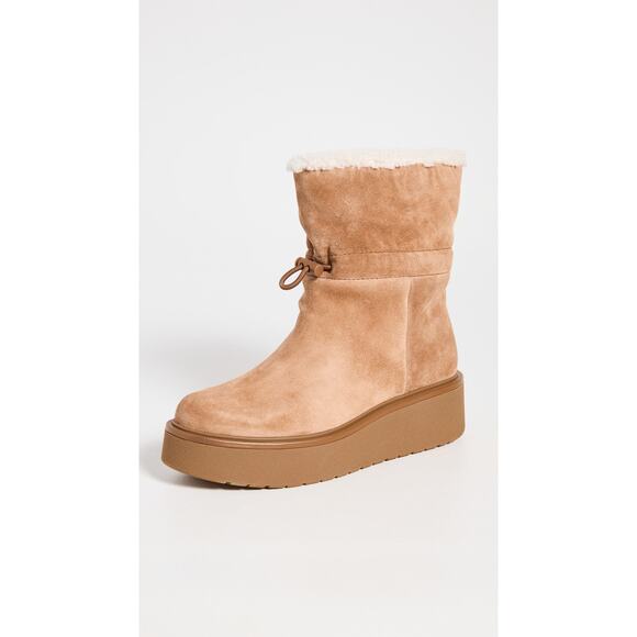 Vince Bellingham Suede Shearling Snow Booties - 7 - Light Fawn